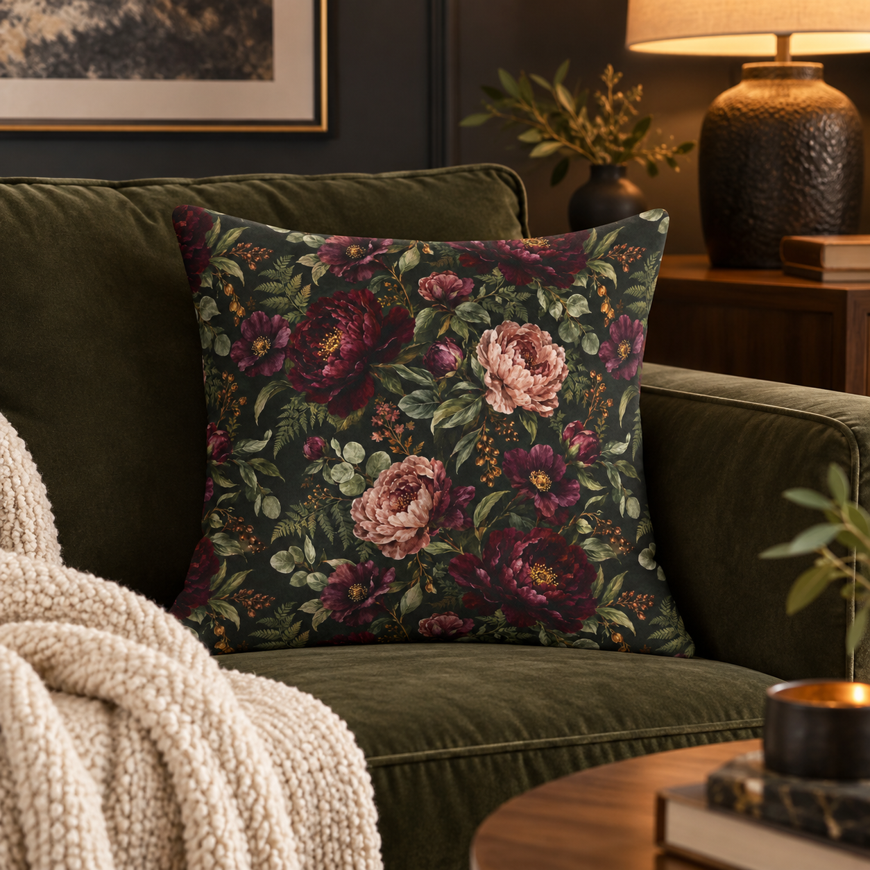Night Bloom · Pillow Cover displayed in a styled interior