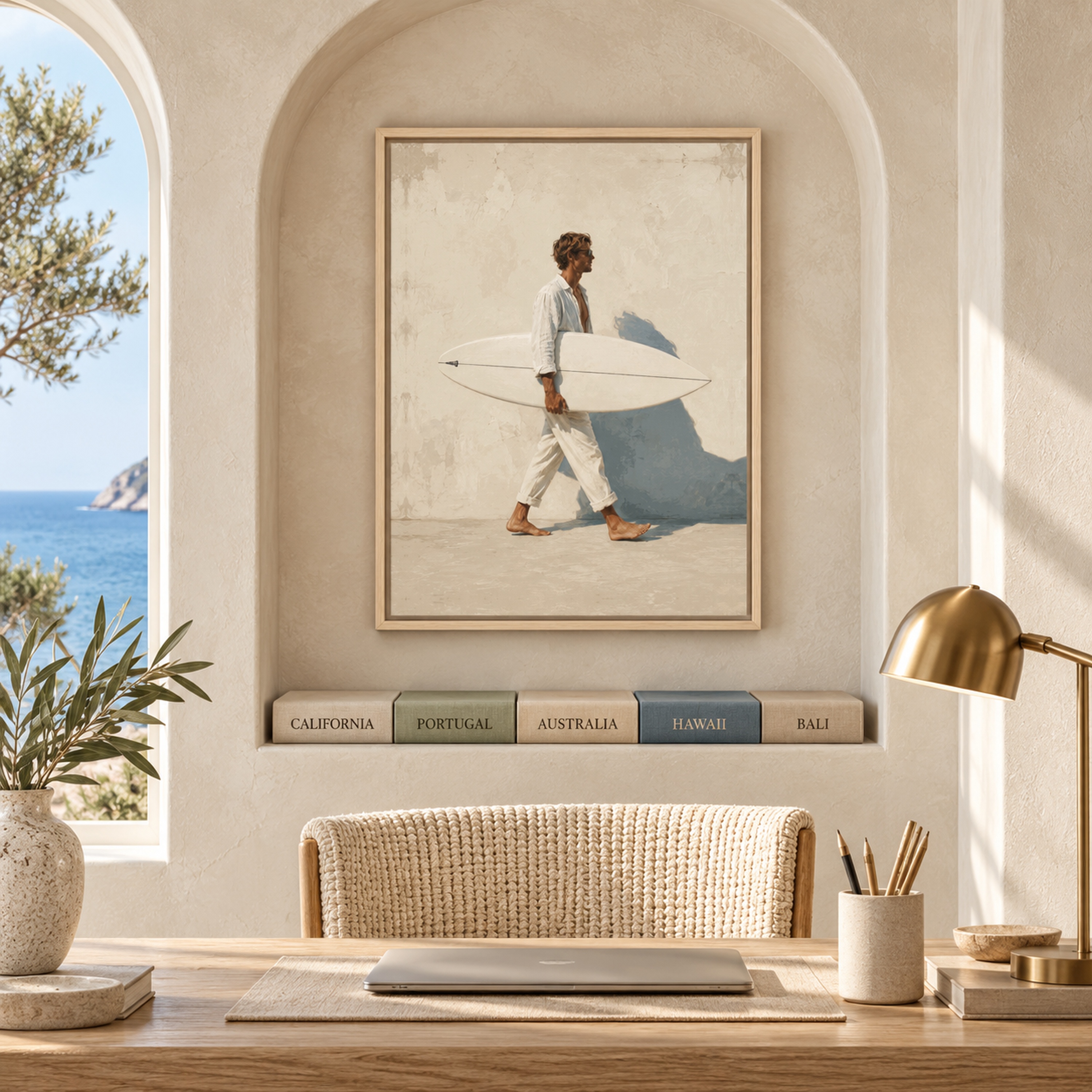 The Surfer displayed in a styled interior
