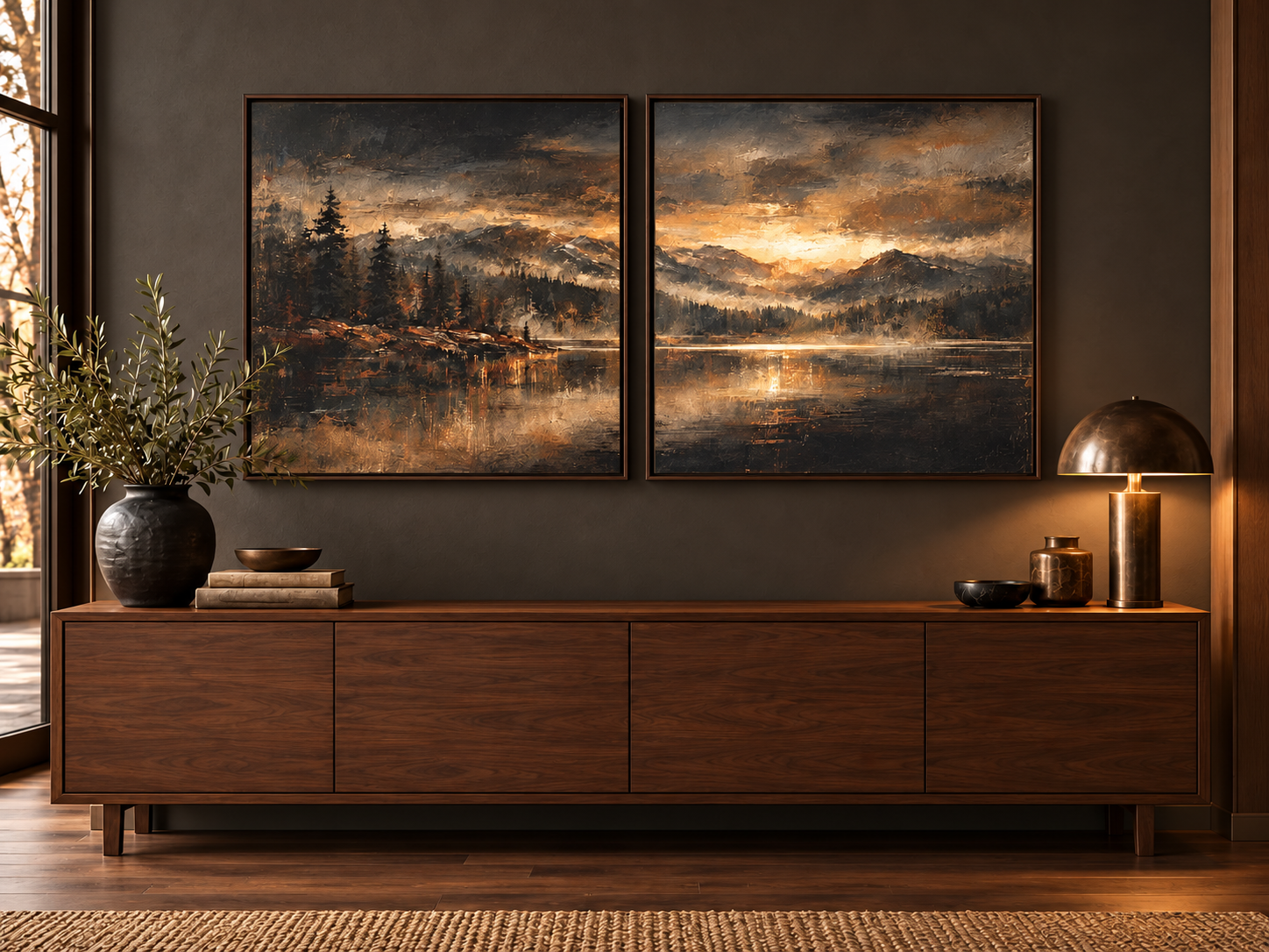 Beyond the Timber · Diptych displayed in a styled interior